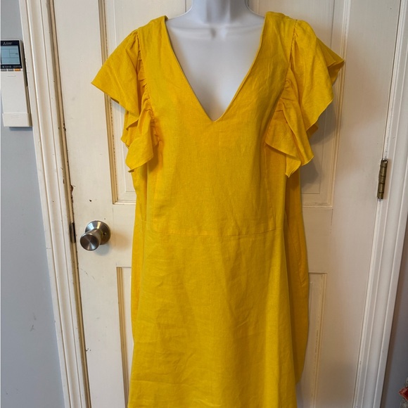 NWT Sunny Yellow V-Neck Ruffle Sleeve Mini Dress - Picture 2 of 5
